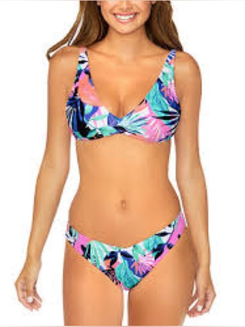 712 - Raisins NWT Tropical Floral Bikini Set in Pink, Green, Blue, Size Small - Picture 1 of 6